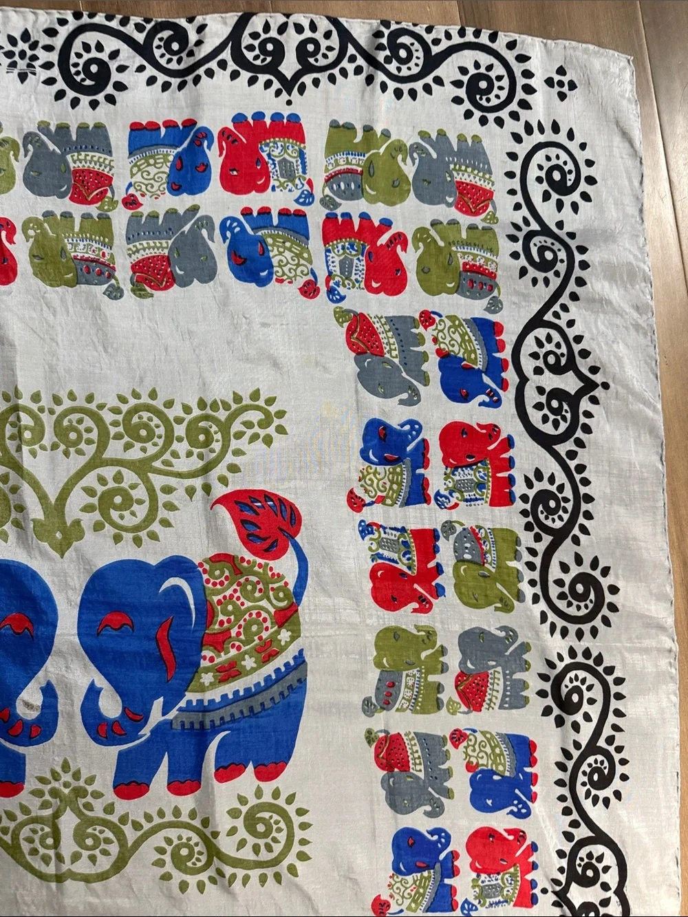 Vintage 100% Thai Silk Scarf Elephant Motif Colorful Square Wrap
